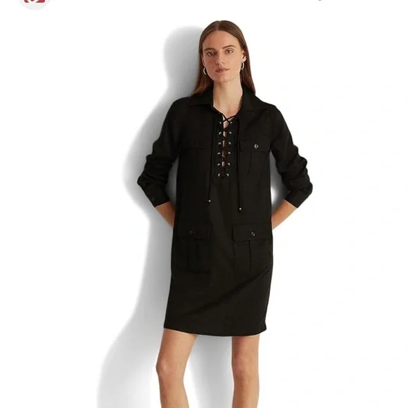 Ralph Lauren Women's Lace-Up Twill Dress - Size 8 in Polo Black